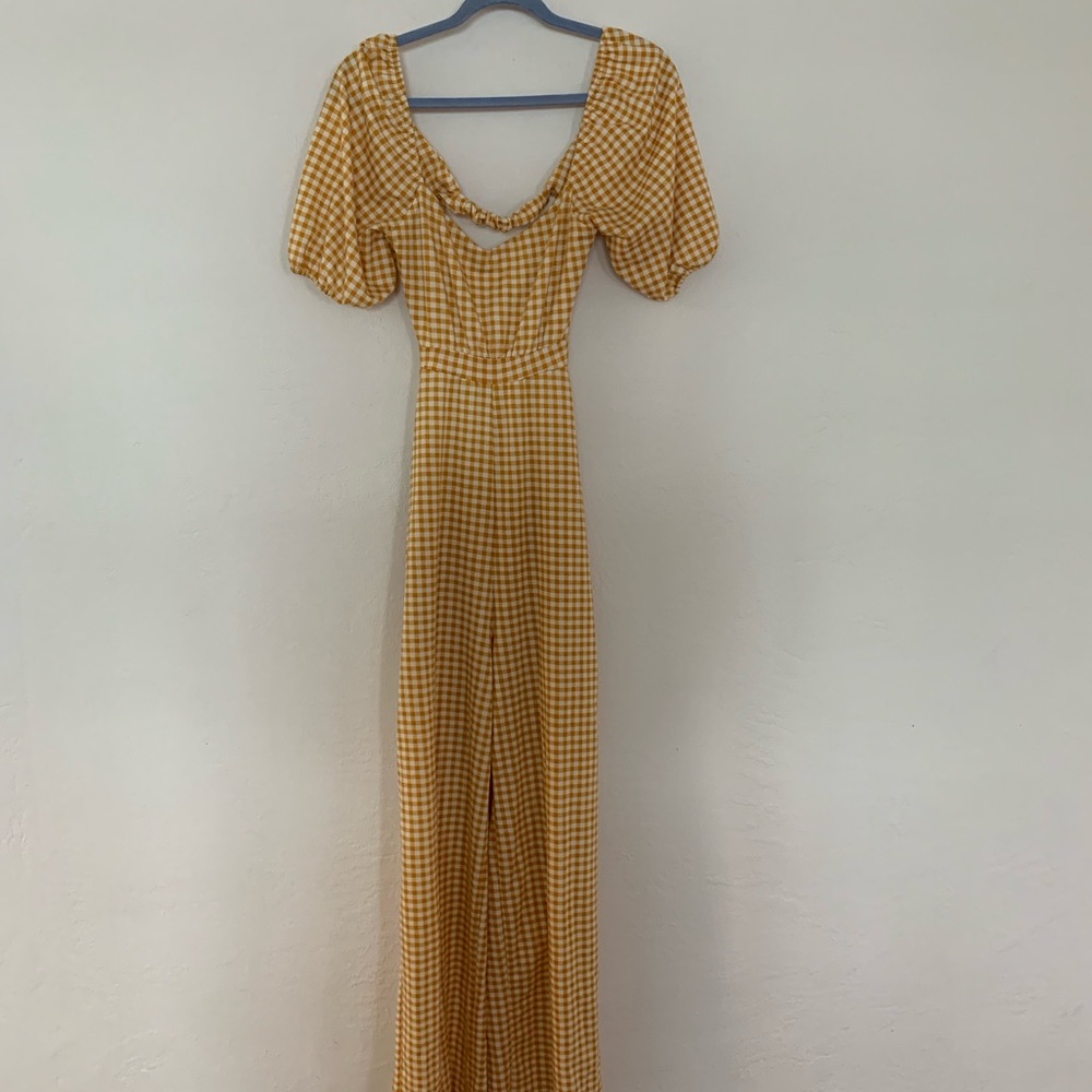 Yellow Gingham Puff Sleeve Jumpsuit